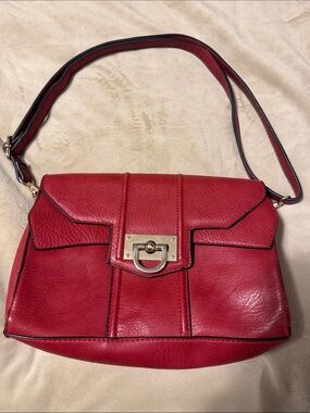 Miztique Red Structured Shoulder Bag with Gold-Tone Hardware